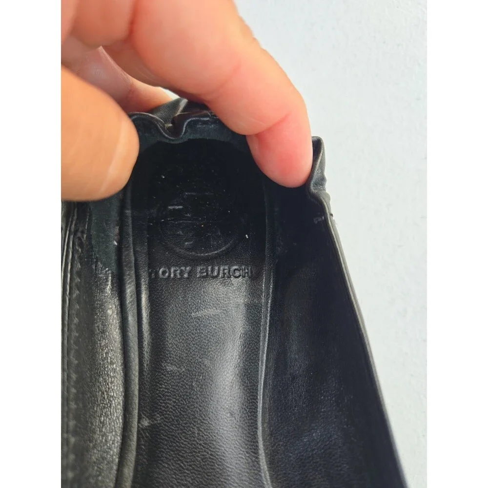 Tory Burch Reva Black Leather Ballet Flats Silver Tone Signature Logo size 5.5 - Picture 6 of 8